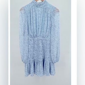 House Of Harlow 1960 Blue Smocked Mini Ruffled Dress